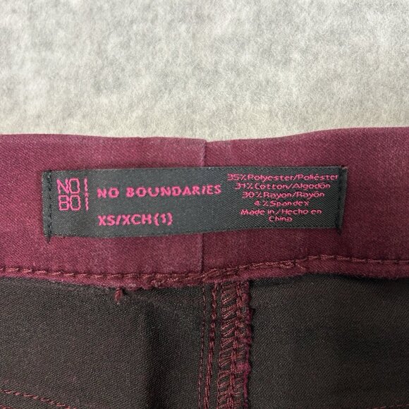 NO BOUNDARIES Skinny Pants XS/XCH(1) Wine Stretch Pull-On Low Rise - Picture 3 of 11